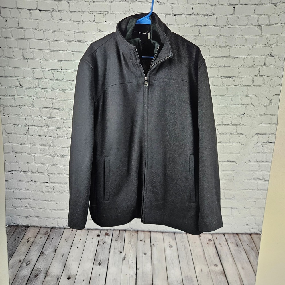 Calvin Klein Mens Black Wool Blend Full Zip Quilted Lining Jacket Large CM785448